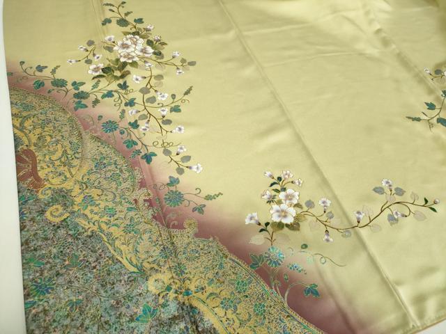 平和屋着物●訪問着　花唐草文　暈し染め　金銀彩　正絹　逸品　DABF7906ps