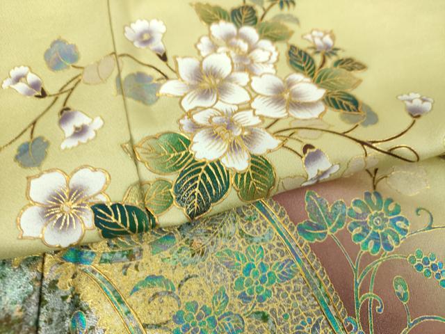 平和屋着物●訪問着　花唐草文　暈し染め　金銀彩　正絹　逸品　DABF7906ps
