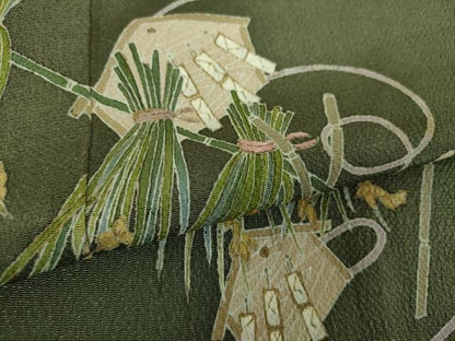 平和屋着物●訪問着　稲穂　ふくら雀　福良雀　鬼しぼ縮緬　金彩　三越扱い　正絹　逸品　DABF7907ps