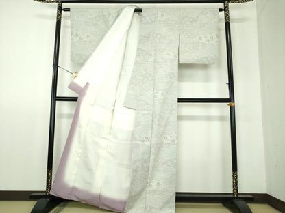 平和屋着物●結城紬　80亀甲　雲取り吉祥花文　正絹　逸品　DABF7911ps
