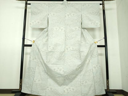 平和屋着物●結城紬　80亀甲　雲取り吉祥花文　正絹　逸品　DABF7911ps