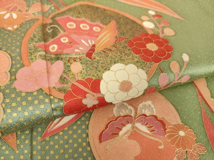 平和屋着物●訪問着　舞蝶花丸文　金彩　正絹　逸品　DABF7913ps