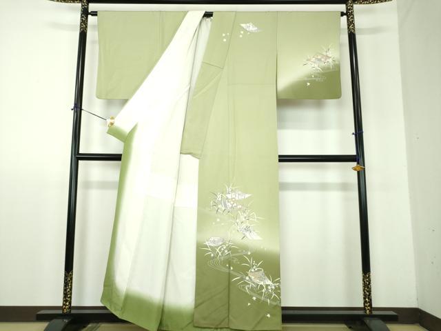 平和屋着物●訪問着　作家物　流水色紙花文　暈し染め　金彩　正絹　逸品　DABF7916ps