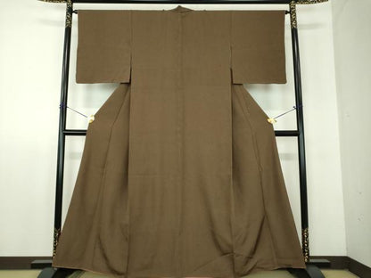 平和屋着物●上質な紬　色無地　焦げ茶色　正絹　逸品　未使用　DABF7920ps