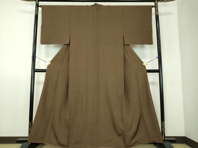 平和屋着物●上質な紬　色無地　焦げ茶色　正絹　逸品　未使用　DABF7920ps