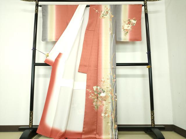 平和屋着物●訪問着　地紙舞蝶花文　暈し染め　金彩　正絹　逸品　未使用　DABF7922ps