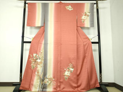 平和屋着物●訪問着　地紙舞蝶花文　暈し染め　金彩　正絹　逸品　未使用　DABF7922ps