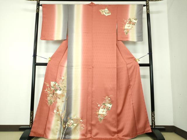 平和屋着物●訪問着　地紙舞蝶花文　暈し染め　金彩　正絹　逸品　未使用　DABF7922ps