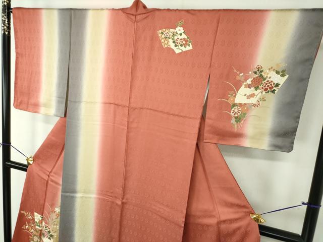 平和屋着物●訪問着　地紙舞蝶花文　暈し染め　金彩　正絹　逸品　未使用　DABF7922ps