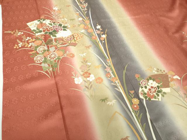 平和屋着物●訪問着　地紙舞蝶花文　暈し染め　金彩　正絹　逸品　未使用　DABF7922ps