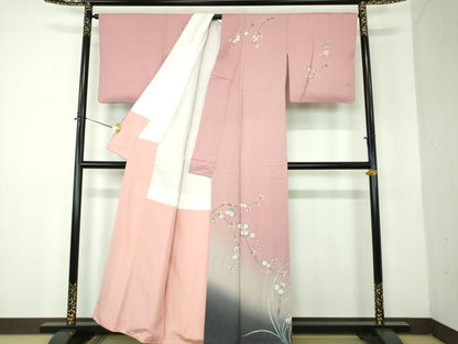 平和屋着物●訪問着　枝垂れ桜　草花文　暈し染め　金彩　正絹　逸品　DABF7925ps