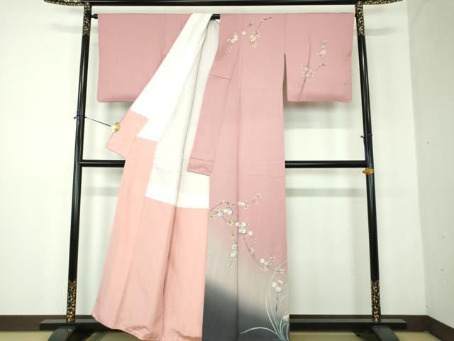 平和屋着物●訪問着　枝垂れ桜　草花文　暈し染め　金彩　正絹　逸品　DABF7925ps