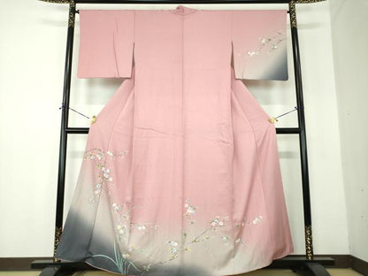 平和屋着物●訪問着　枝垂れ桜　草花文　暈し染め　金彩　正絹　逸品　DABF7925ps