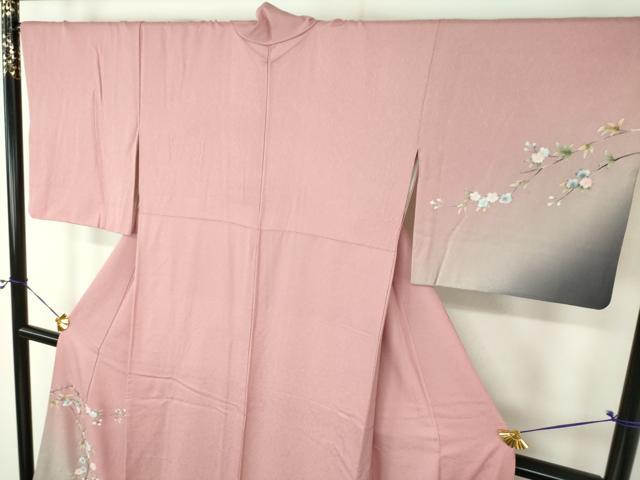 平和屋着物●訪問着　枝垂れ桜　草花文　暈し染め　金彩　正絹　逸品　DABF7925ps