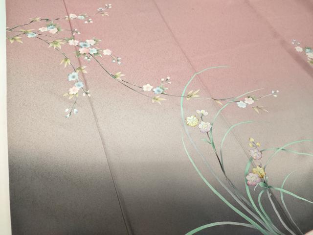 平和屋着物●訪問着　枝垂れ桜　草花文　暈し染め　金彩　正絹　逸品　DABF7925ps