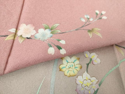 平和屋着物●訪問着　枝垂れ桜　草花文　暈し染め　金彩　正絹　逸品　DABF7925ps