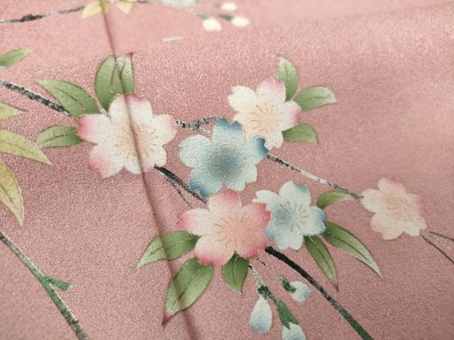 平和屋着物●訪問着　枝垂れ桜　草花文　暈し染め　金彩　正絹　逸品　DABF7925ps