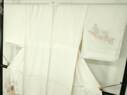 平和屋着物●訪問着　松竹梅　雲取り平安人物御所車花文　金銀彩　正絹　逸品　DABF7926ps