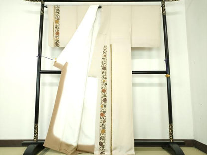 平和屋着物●訪問着　駒刺繍　牡丹唐草間道　金彩　正絹　逸品　DABF7927ps