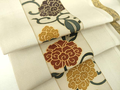 平和屋着物●訪問着　駒刺繍　牡丹唐草間道　金彩　正絹　逸品　DABF7927ps