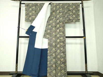 平和屋着物●上質な小紋　市松菊唐草　正絹　逸品　DABF7932ps