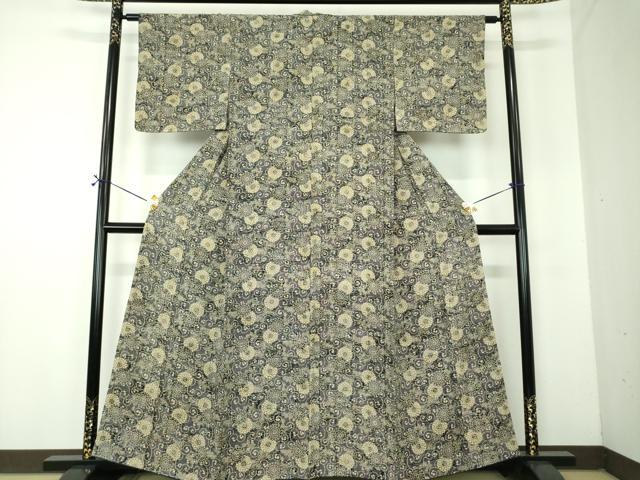 平和屋着物●上質な小紋　市松菊唐草　正絹　逸品　DABF7932ps