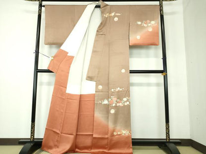平和屋着物●訪問着　雪輪吉祥花文　暈し染め　金彩　正絹　逸品　DABF7933ps