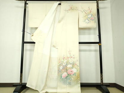 平和屋着物●京友禅の第一人者　松井青々　訪問着　枝梅　椿　牡丹　暈し染め　金彩　正絹　逸品　DABF7935ps