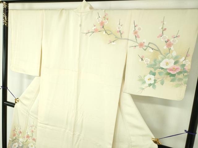 平和屋着物●京友禅の第一人者　松井青々　訪問着　枝梅　椿　牡丹　暈し染め　金彩　正絹　逸品　DABF7935ps