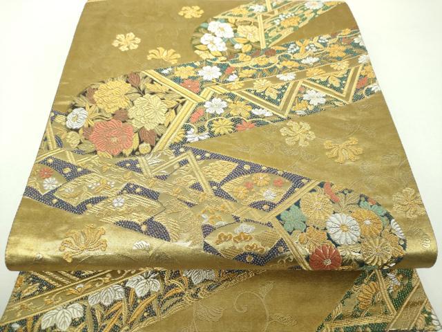 平和屋着物▼六通柄袋帯　高台寺　熨斗金具文　金銀糸　引箔　正絹　逸品　DABF7942ps