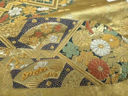 平和屋着物▼六通柄袋帯　高台寺　熨斗金具文　金銀糸　引箔　正絹　逸品　DABF7942ps