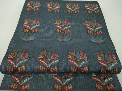 平和屋着物▽極上　袋帯　スリーシーズン　春夏秋　総刺繍　更紗花文　正絹　逸品　DABF7943ps
