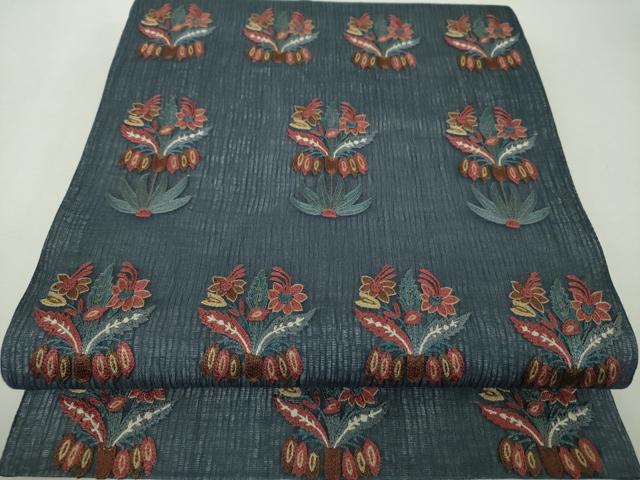 平和屋着物▽極上　袋帯　スリーシーズン　春夏秋　総刺繍　更紗花文　正絹　逸品　DABF7943ps