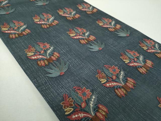 平和屋着物▽極上　袋帯　スリーシーズン　春夏秋　総刺繍　更紗花文　正絹　逸品　DABF7943ps