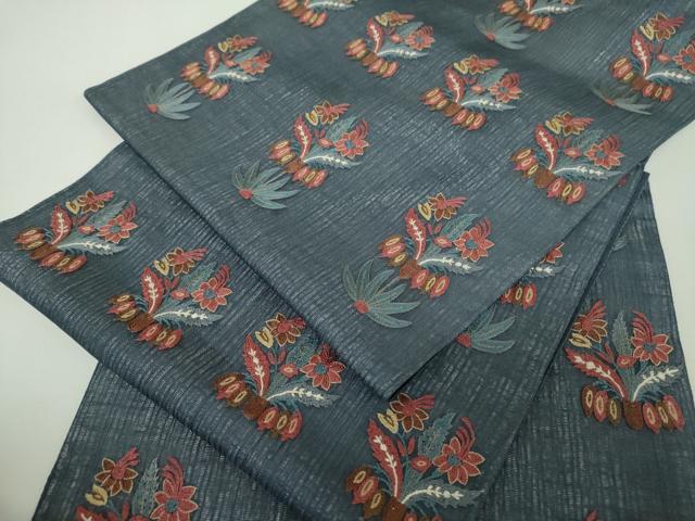 平和屋着物▽極上　袋帯　スリーシーズン　春夏秋　総刺繍　更紗花文　正絹　逸品　DABF7943ps