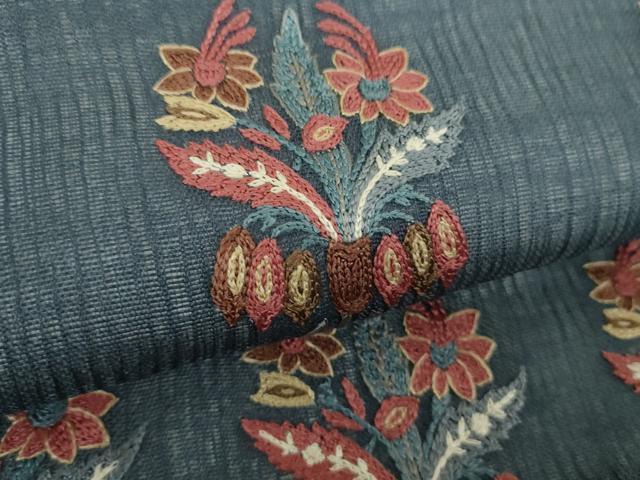 平和屋着物▽極上　袋帯　スリーシーズン　春夏秋　総刺繍　更紗花文　正絹　逸品　DABF7943ps