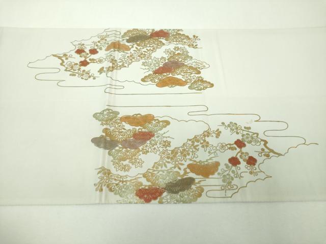 平和屋着物▼太鼓柄袋帯　螺鈿　風景花文　金銀彩　正絹　逸品　DABF7944ps