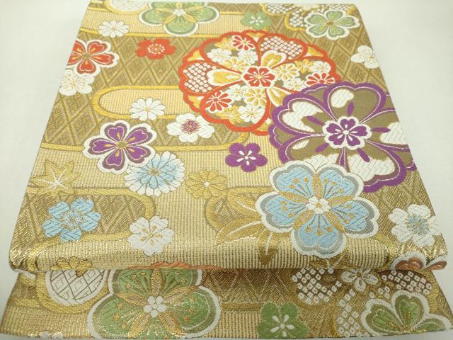平和屋着物▼六通柄袋帯　唐織　舞桜　金銀糸　正絹　逸品　DABF7965ps