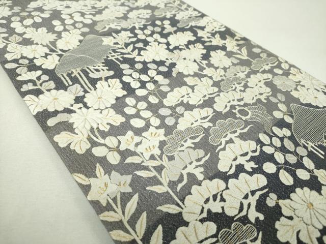平和屋着物▽中国三大刺繍　相良刺繍　総刺繍　太鼓柄袋帯　スリーシーズン　春夏秋　風景花文　金銀糸　正絹　逸品　DABF7969ps