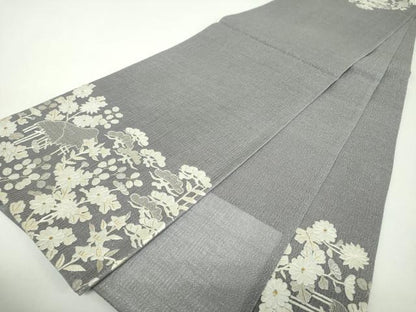 平和屋着物▽中国三大刺繍　相良刺繍　総刺繍　太鼓柄袋帯　スリーシーズン　春夏秋　風景花文　金銀糸　正絹　逸品　DABF7969ps