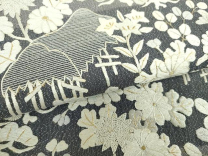 平和屋着物▽中国三大刺繍　相良刺繍　総刺繍　太鼓柄袋帯　スリーシーズン　春夏秋　風景花文　金銀糸　正絹　逸品　DABF7969ps