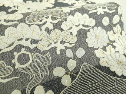 平和屋着物▽中国三大刺繍　相良刺繍　総刺繍　太鼓柄袋帯　スリーシーズン　春夏秋　風景花文　金銀糸　正絹　逸品　DABF7969ps