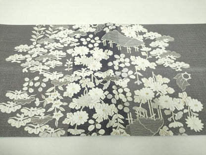 平和屋着物▽中国三大刺繍　相良刺繍　総刺繍　太鼓柄袋帯　スリーシーズン　春夏秋　風景花文　金銀糸　正絹　逸品　DABF7969ps