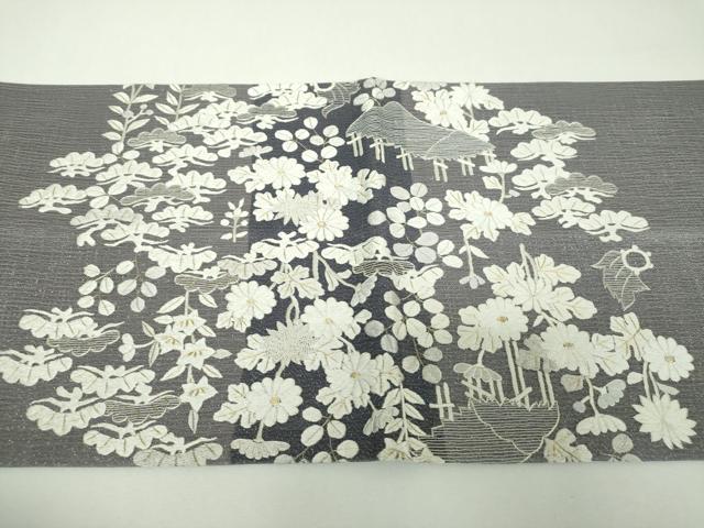 平和屋着物▽中国三大刺繍　相良刺繍　総刺繍　太鼓柄袋帯　スリーシーズン　春夏秋　風景花文　金銀糸　正絹　逸品　DABF7969ps