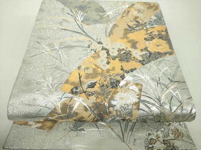 平和屋着物▼六通柄袋帯　地紙花文　金銀糸　正絹　逸品　DABF7971ps