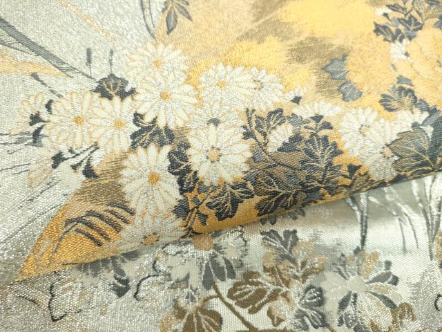 平和屋着物▼六通柄袋帯　地紙花文　金銀糸　正絹　逸品　DABF7971ps