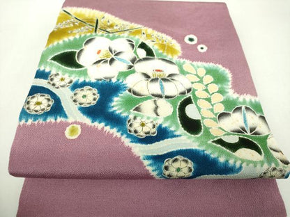 平和屋着物▼九寸名古屋帯　絞り　辻が花　鬼しぼ縮緬　正絹　逸品　DABF7973ps