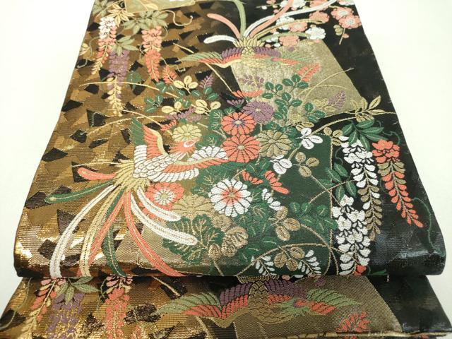 平和屋着物▼両面　六通柄袋帯　色紙重ね鳳凰花文　正絹　逸品　DABF7982ps