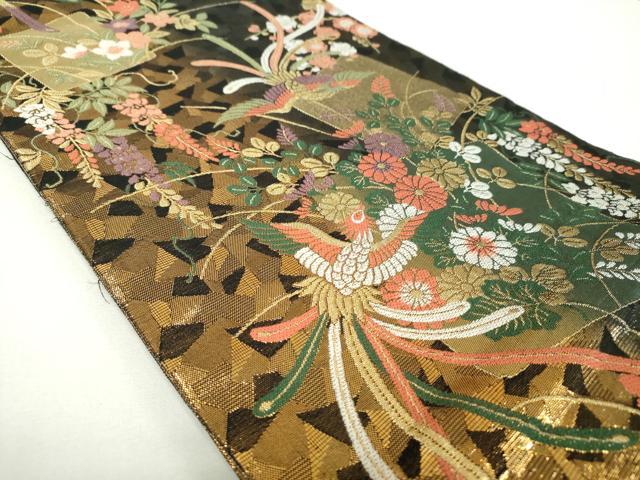 平和屋着物▼両面　六通柄袋帯　色紙重ね鳳凰花文　正絹　逸品　DABF7982ps
