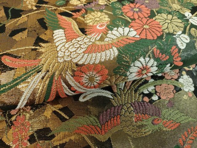 平和屋着物▼両面　六通柄袋帯　色紙重ね鳳凰花文　正絹　逸品　DABF7982ps
